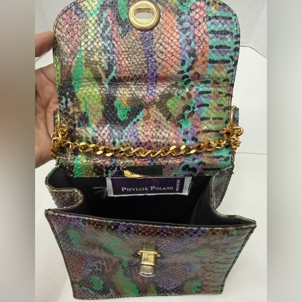 Vintage Phyllis Poland Made in Italy Snake Print Leather Crossbody Bag - Picture 5 of 13